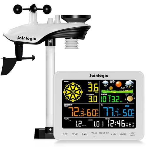 Sainlogic WiFi Weather Station, 8.3 inch Large Display Wireless Indoor Weather Stations with Rain Gauge and Wind Gauge,Weather Forecast,Wunderground