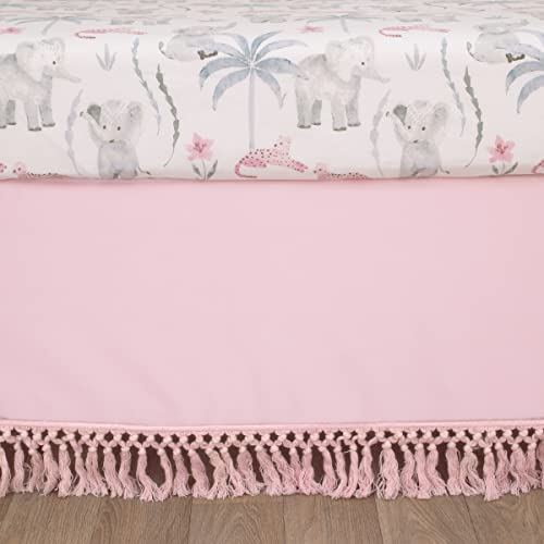 Image of NoJo Tropical Princess Elephant /Jungle Pink and Green 4 Piece Crib Bedding Set - Comforter, Fitted Crib Sheet, Dust Ruffle and Storage