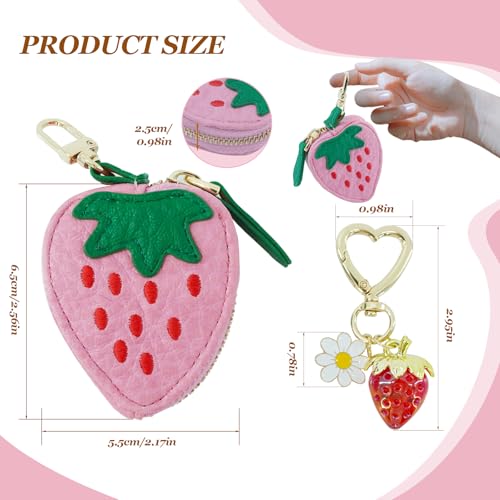 Strawberry fruit charm coin purse and cute strawberry keychain 2pcs, cute keychain, mini pouch, purse gift for girls2