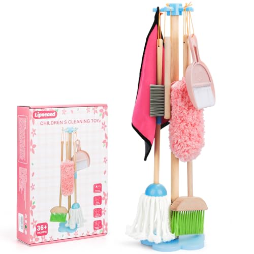 Kids Cleaning Set Wooden Toddler Broom Set for Housekeeping 8 Pieces Montessori Cleaning Toys with Kids Broom and Mop Set Housework Pretend Play Toy Gift for Boys Girls Ages 3+
