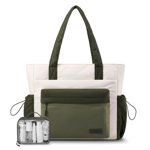 Image of LOVEVOOK Tote Bag for Women, 15.6 inch Laptop Work Bag with Cup Holder | 15.6 inch Padded Laptop Compartment Lightweight Puffer Design Multiple Organized Pockets Work, Travel & Everyday Ready