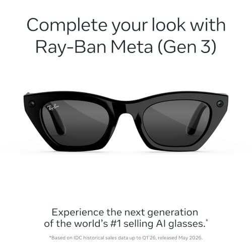 Image of Meta Ray-Ban (Gen 3) Zena, Shiny Black, Grey Lenses, AI Glasses with Camera for Men, Women