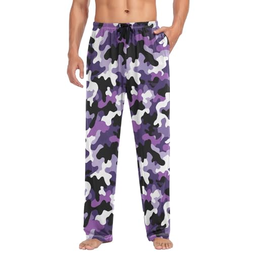 Vdsrup Men's Pajama Pants Purple Black Camo Pajama Pants for Men PJs Bottoms Drawstring Pockets Sleep Lounge Pants S3