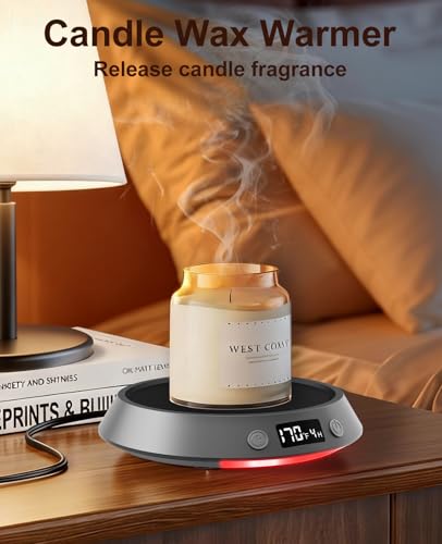Image of Kepwam Coffee Mug Warmer - 50W Electric Coffee Warmer for Desk 3 Temp Settings & 2-9 Timer Smart Cup Warmer for Desk Candle Warmer Plate with LED Lights Beverage Tea Milk Warmer for Home & Office