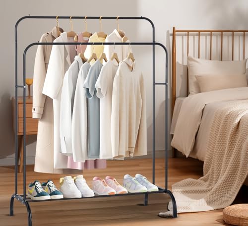 Miniatura 2 de Perchero Burro Doble De Metal Con Barras Para Colgar Ropa Y Base Inferior Para Zapatos O Cajas Estructura Resistente, Diseño Compacto Y Moderno Ideal Para Dormitorio, Vestidor O Lavandería