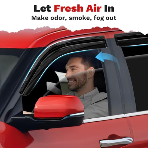Image of Canvcle Tundra Rain Guards - Window Visors for Toyota Tundra CrewMax Cab 2022-2025 2026, Outside-Mount Tape-On Side Window Wind Deflectors for Tundra Accessories, Vent Visors Shades Rainproof 4PCS