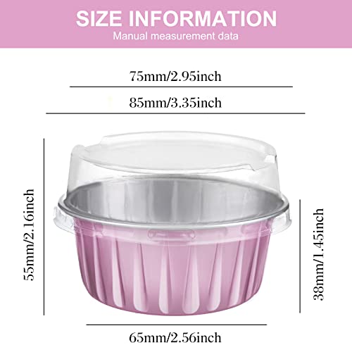 Gandeer 200 Pack Aluminum Foil Cupcake Baking Cups 5Oz Cupcake Liners Dessert Cups With Lids Disposable Cupcake Cups Mini Cake Containers Flan Molds Tin Mini Muffin Liners For Wedding Birthday (Pink) #TOP3