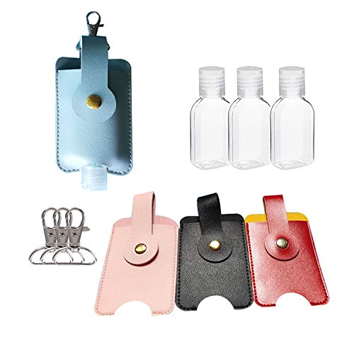 Hand Sanitizer Holder Bulk 3 Pack with 2OZ Empty Leakproof Refillable Bottle Carrier Mini Travel Container Clips Backpack Hangbag, Pink