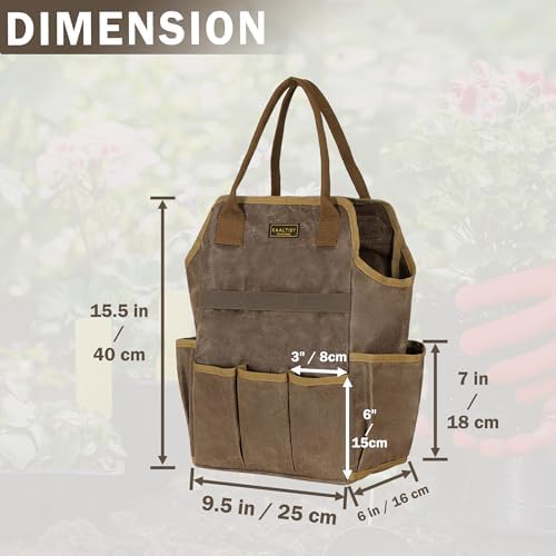 Canvas Garden Tool Bag, 16OZ Waxed Canvas Garden Tools Storage Tote - with 3 Inner Slots + 8 Outer Pockets, Multi-Functional Tool Organizer Bag for Gardener Florist Workshop, Grey, 9.5 x 6 x 15.5 In - Thumbnail 3