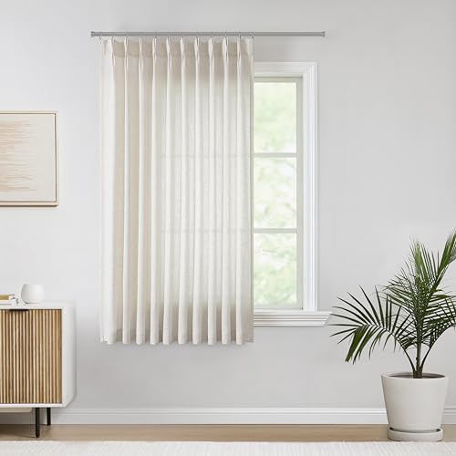 Image of Vision Home Natural Pinch Pleated Semi Sheer Curtains Textured Linen Blended Light Filtering Window Curtains 72 inch for Living Room Bedroom Patio Pinch Pleat Drapes with Hooks 1 Panel 60 inch Wx72 L