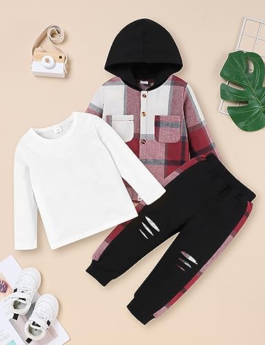 3Pcs Toddler Boy Clothes Long Sleeve Hoodie with Solid Color Top and Casual Sweatpants Boys Fall Winter Outfits 2-6T2