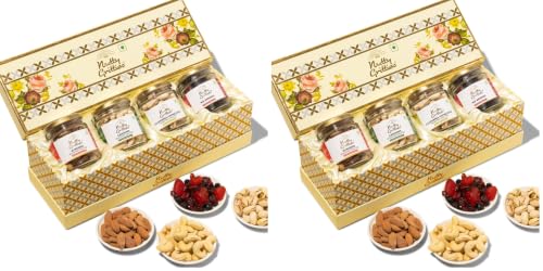 Image of Nutty Gritties Dry Fruits Gift Box 400g | Roasted Salted Almonds, Cashew Nuts, Pistachios, Mix Berries,(Each 100g) with Resealable Jar | Healthy Gourmet Snacks | Gift for Family & Corporate Gifting