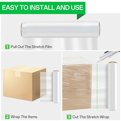 18 Inch Stretch Wrap Roll, Heavy Duty 1500ft Shrink Wrap Roll, Clear 80 Gauge Industrial Strength Stretch Film, Plastic Wrap for Pallet Wrapping Shipping Moving(4 Pack) - Thumbnail 7