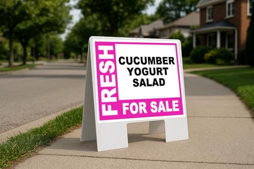 Cucumber Yogurt Salad Fresh For Sale Pink Folding Coroplast A-Frame
