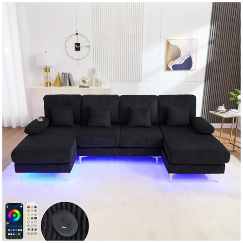 Sapgaks Canapé Moderne en Forme de U avec éclairage d'ambiance LED et Port USB+Type-C,canapé 4...