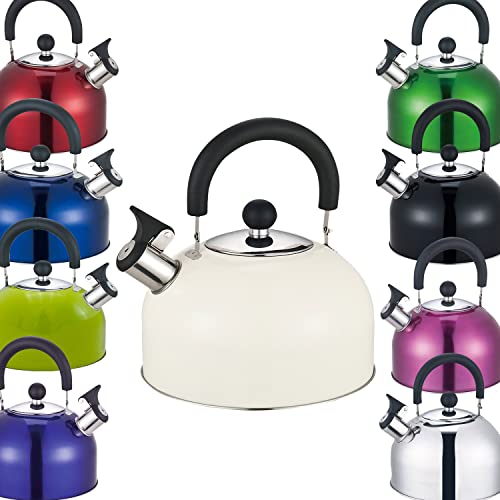 Premium Stainless Steel Whistling Kettle | 10 Colors | Stove top | Non-Drip Pouring Spout | Cool Touch Handle | Whistling Spout | 2.5L Capacity (Cream)