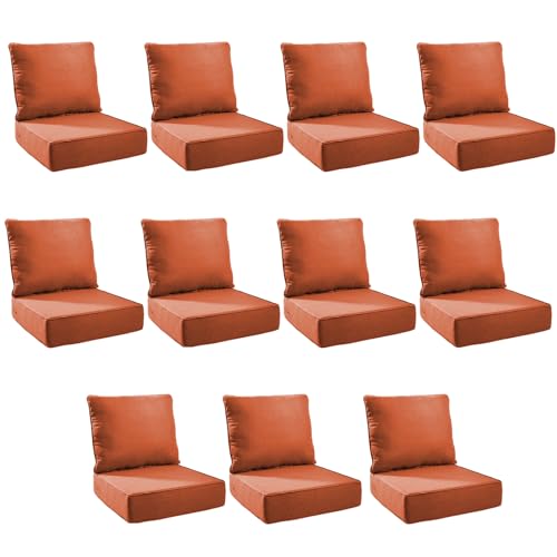 Image of Outdoor Cushion Set for Patio Furniture, UV Resistant, Water Resistant - 6 Inch Thick Foam Garden Cushions- 24x24 Inch Patio Seat Covers for Chair /Sofa /Couch | Orange | 11-Pack |