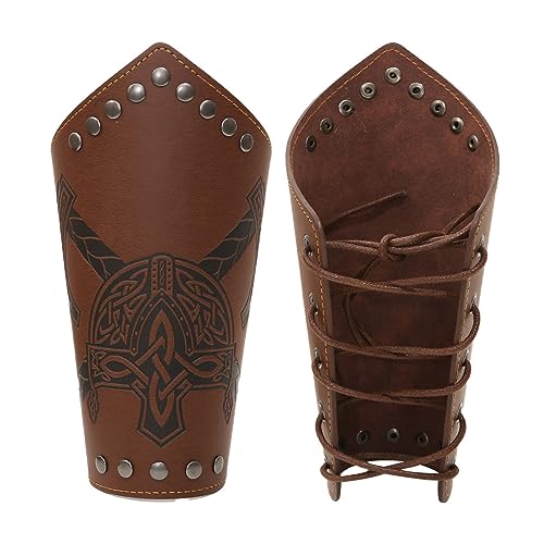 GRABAGECAN Embossed Pattern Wrist Guard Men Cosplay Vintage Wristbands Adjustable Metal Hole Gauntlets Wrist Armors