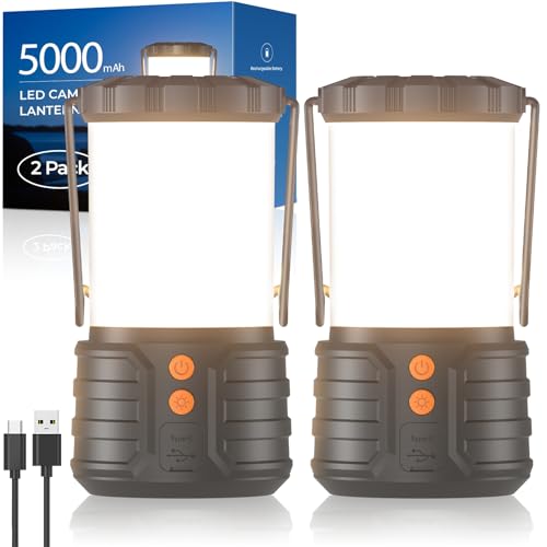 2 Pack Camping Lantern,Led Camping Lanterns,5000mAh Rechargeable Battery Emergency Lights for Power...