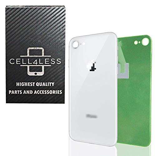 CELL4LESS Back Glass Replacement Compatible w/The iPhone 8 Including Wide Camera Hole, Adhesive & Removal Tool (Silver)