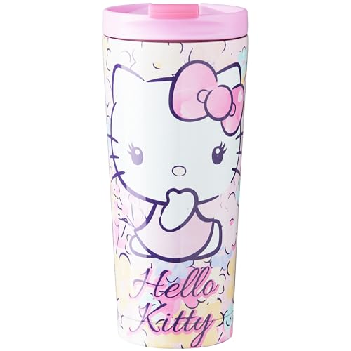 Get Trend Hello Kitty Sanrio Caneca térmica de aço inoxidável com tampa anti-errame 425 ml, copo térmico, bebidas frias e quentes, termos portátil (Multi Hello Kitty)
