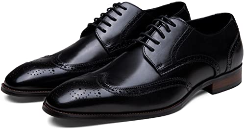 Image of Jousen Men's Dress Shoes Leather Wingtip Formal Business Oxford Shoes Brogue Retro Derby Dress Shoes for Men