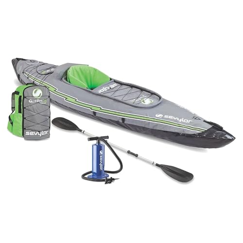 Sevylor QuickPak K5 24 Gauge PVC Polyester 1 Person Inflatable Kayak w/Hand Pump, Paddle, Double...