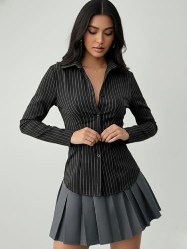 Image of Aahwan Stipred Front Button Long Sleeve Casual Shirt for Women's & Girl's