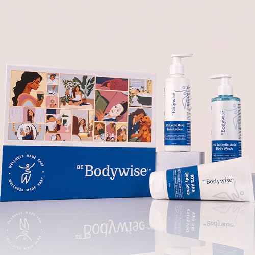 Image of Be Bodywise Winter Glow Gift Pack - With 1% Salicylic Acid Body Wash (250ml), 10% AHA Body Scrub (200g) & 5% Lactic Acid Body Lotion (200ml)