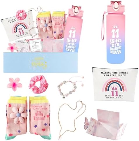 Birthday Gift Set for Girls - 8PCS Bundle with Water Bottle - in My 11th Birthday Era & Double Digits Themed Gifts for Daughter, Niece, Granddaughter (11th Birthday Gift)