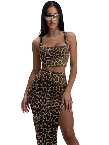 ELLEVEN Two Piece Maxi Skirt Sets for Women, Square Neck Tank Tops with High Side Slit Dress Sets Summer Outfits2