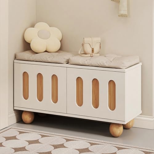 JDPYURV Banco Almacenaje Moderno en Madera, Zapatero Recibidor, Doble Nivel con Puertas A Presión, Baúl Pie De Cama con Cojines, Patas Altas para Limpieza Fácil(A,80 * 34 * 42cm/31.4 * 13.3 * 16.5in)