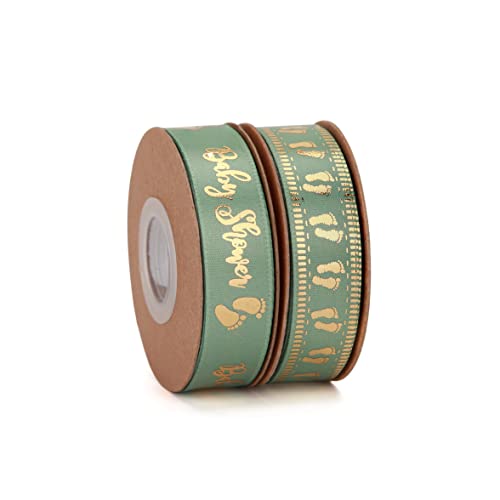 Meseey 20 Yards Baby Ribbon Foot Print Sage Green Ribbons For Crafts Cake Baby Shower Birthday,Gift Wrapping, Party Decoration (Sage Green)