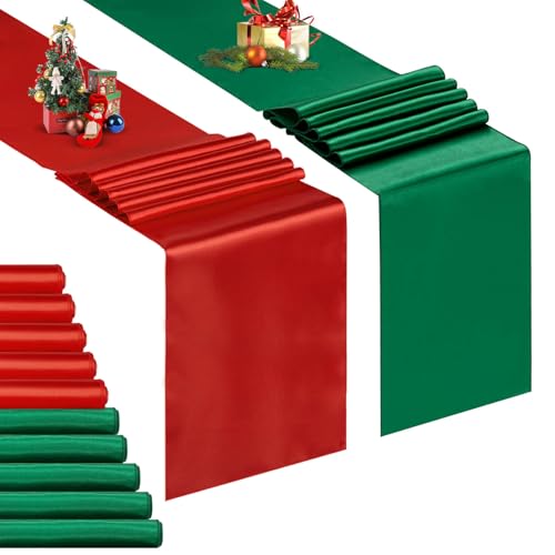 Red and Green Satin Table Runners 10 Pack 12x108 inch Silk Smooth Fabric