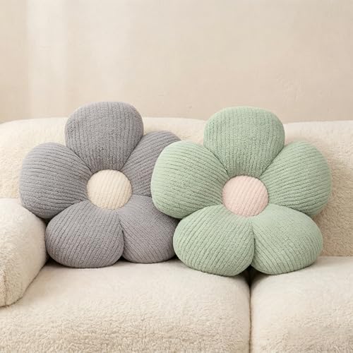 Image of HonorHut Flower Seat Pads Set of 2 Cute Decorative Throw Pillows 40 cm Children’s Room Decor Grey and Green