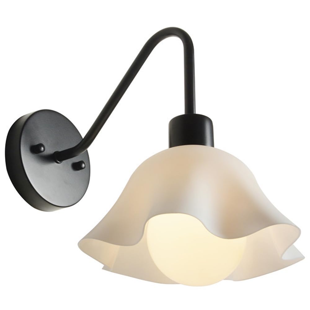 JYBNBBE Wall Sconces Modern Metal White Shade Acrylic Shade Bathroom E27 Base Wall Lamp for Living Room Dining Room Kitchen Hallway Stairway,Black-2-Pack