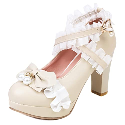 Mary Janes beige à talon carré et plateforme pour mariage élégant