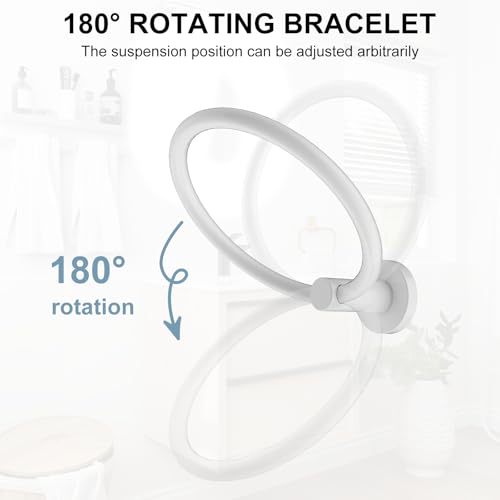 Image of SetSail Towel Holder for Bathroom Wall Screw-in White Towel Ring Stainless Steel Hand Towel Holder Heavy Duty Towel Hanger for Bathrooms
