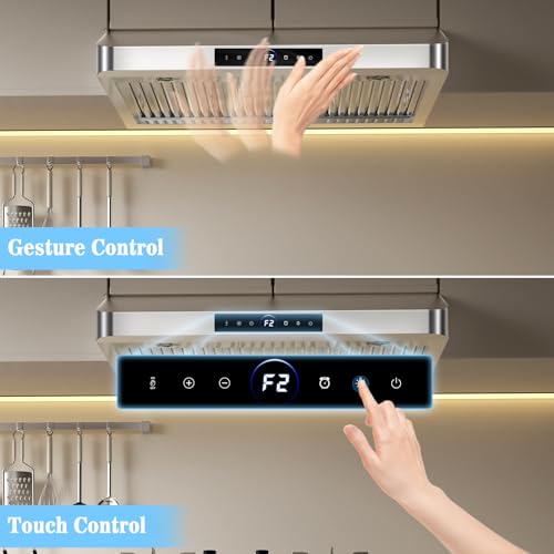 Image of 36 inch Under Cabinet Range Hood 1200 CFM with 4-Speed Gesture Sensing & Touch Control, Stainless Steel Kitchen Stove Vent Hoods with 2 LED Lights, Time Setting, Dishwasher-Safe Baffle Filters
