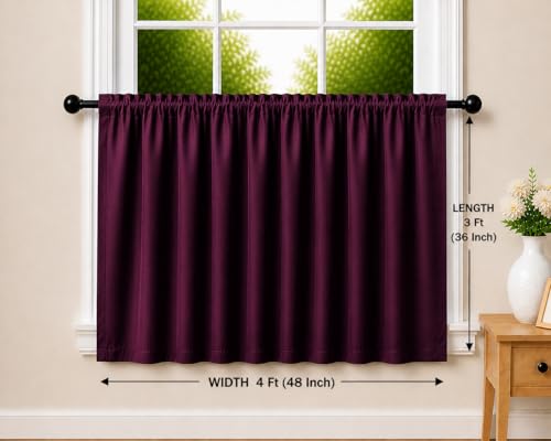 Image of Valance Blackout Rod Pocket Pattern Curtain Pack of 1 Piece, Kitchen Curtain | 3 Feet - Violet
