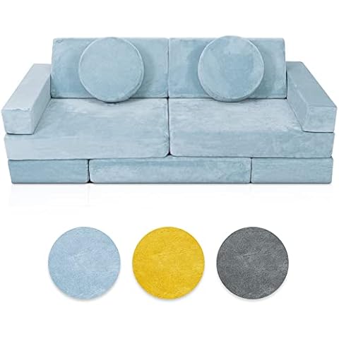 Lunix Replacement Cover for LX15 14pcs Modular Kids Couch, Washable Premium Velvet Fabric, Foam not Included - Blue Cover