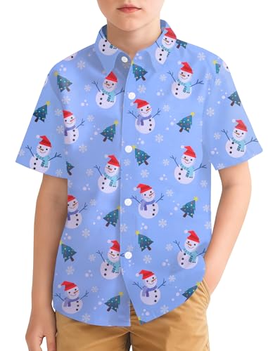 Image of Hawaiian Shirt for Boys Button Down Wrinkle Free Shirt Short Sleeve Funny Beach Casual Summer Print Top for Kids 4-15 Years