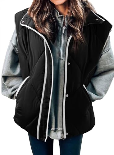 SHEWIN Puffer Vest Causal Sleeveless Quilted Jackets Zip Up Outerwear Vests Womens Fall Fashion