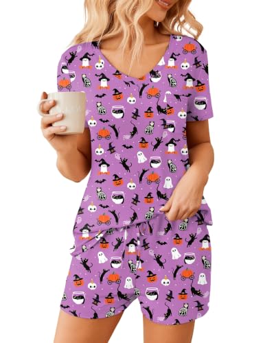 Image of Ekouaer Womens Pajama Sets Shorts Soft 2 Piece Lounge Set with Chest Pocket