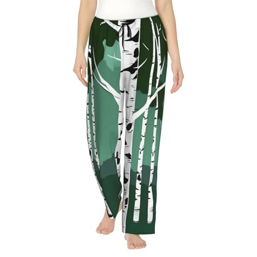 Pantalon de pyjama femme avec poches en textile doux imprimé bouleaux pour ne plus avoir froid