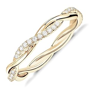 PAVOI 14K Gold Plated Cubic Zirconia Twisted Rope Eternity Band for Women