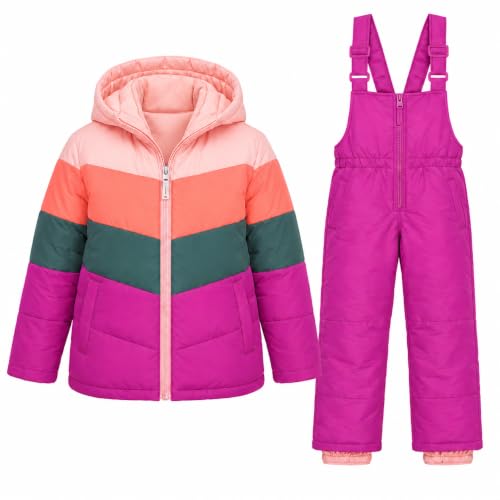 Image of Pink Platinum Girls Snowsuit 2-Piece Insulated Hooded Jacket & Bib