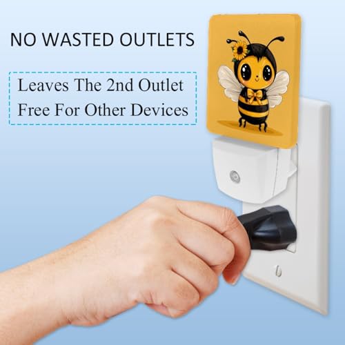 Image of NEWzone Cartoon Bee Night Light [2 Pack], Plug in Wall Led Night Lights Decor for Boys Girls Room, Dusk to Dawn Sensor Wall Lamp for Stairway /Bedroom /Kitchen /Nursery Room