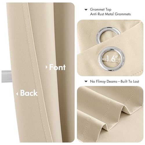 Image of MIULEE Blackout Curtains for Bedroom Living Room 2 Panels, Thermal Insulated Room Darkening Drapes Grommet Noise Reducing Light Blocking Window Treatments 80 Inches Long 40x80 Inch Cream Beige