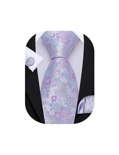 Image of Barry.Wang Men Tie Set Floral Paisley Silk Necktie Pocket Square Cufflinks Formal Wedding Party Business